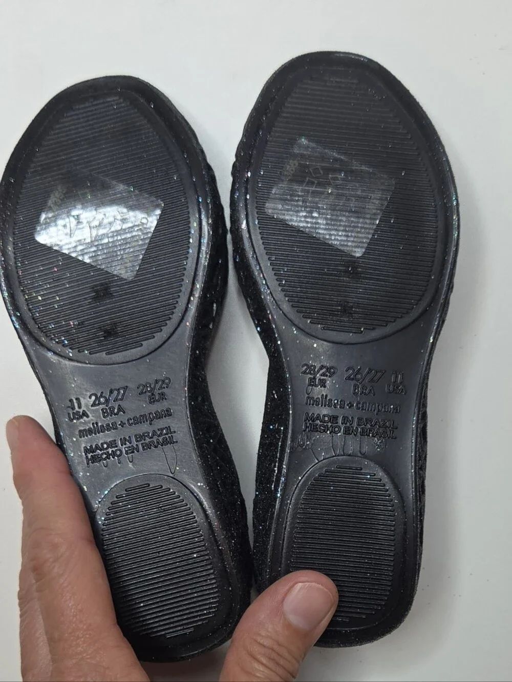 Mini Melissa Campana Zig Zag IV Inf Black Glitter Shoes Size 11 NWOT